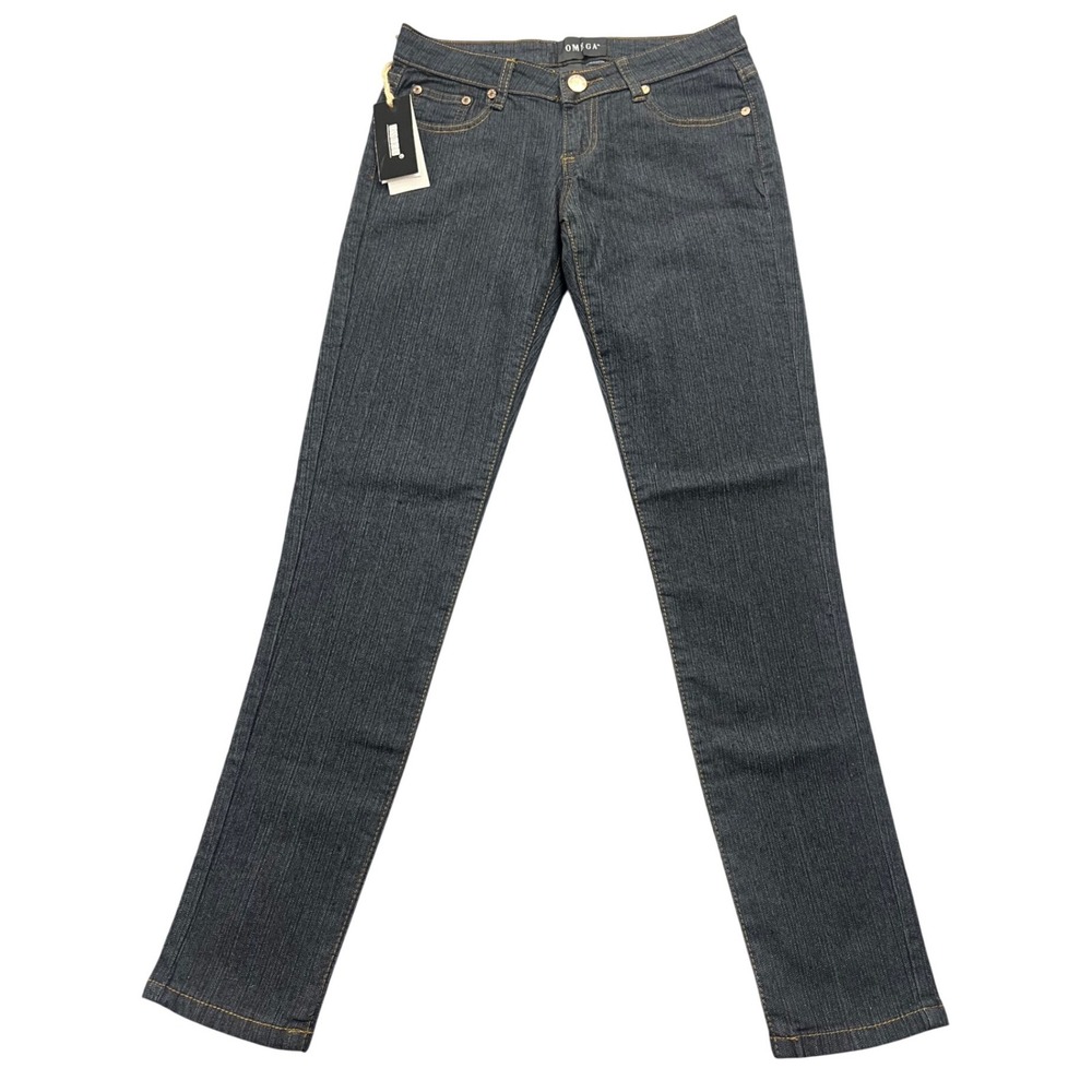 Omega Womens Dark Wash Stretch Skinny Jeans Low Rise Embroidered Size 1‎ NWT
